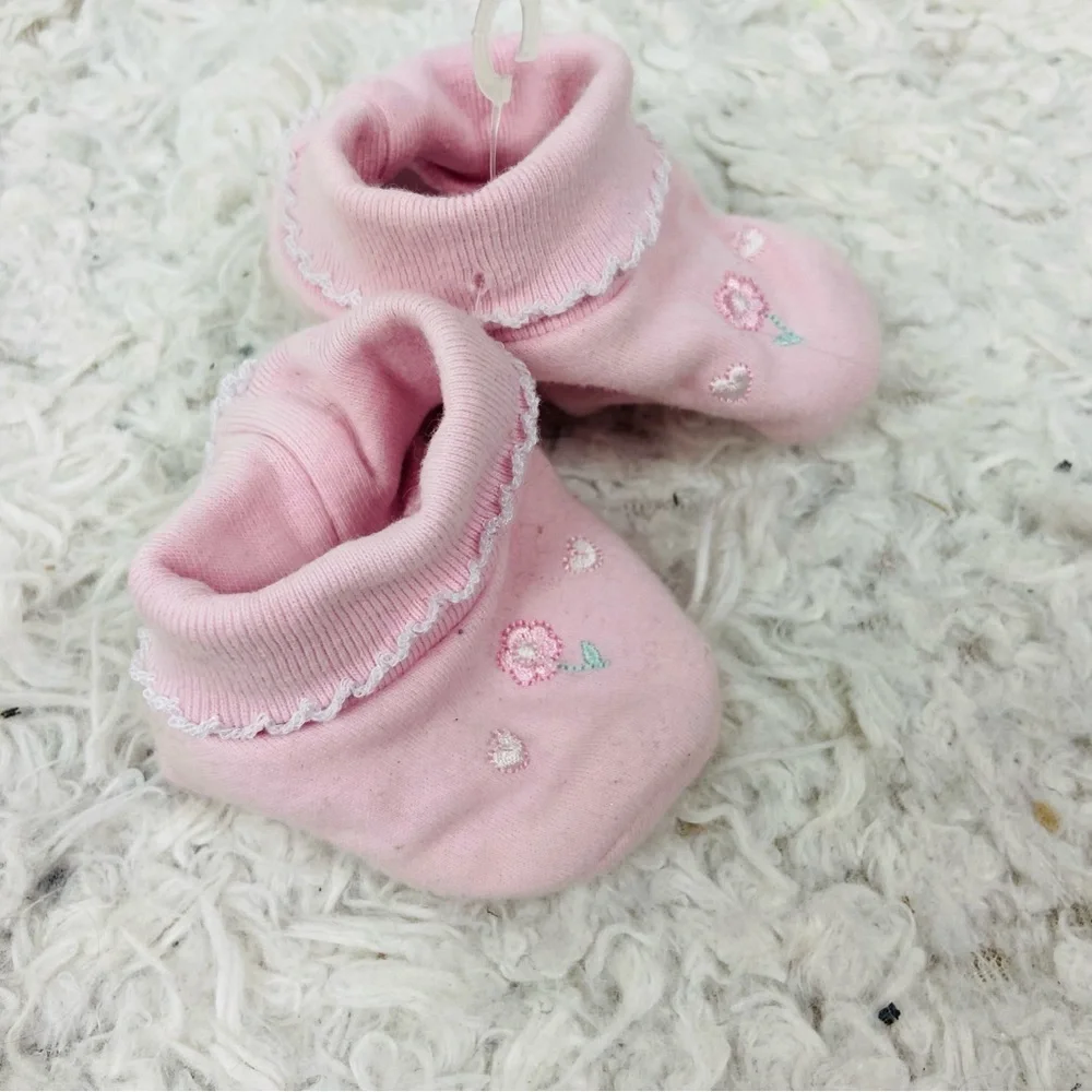 Koala baby Pink floral embroidered cotton Baby Booties size 0-6 months